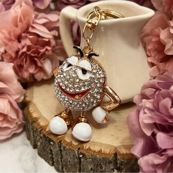 Whimsical White M&M Crystal Character Keychain Charm - Picture 7 of 16